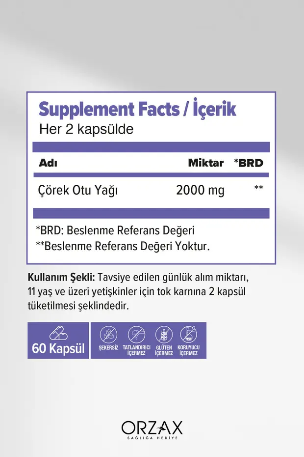 Orzax Çörek Otu Yağı 1000mg 60 Kapsül